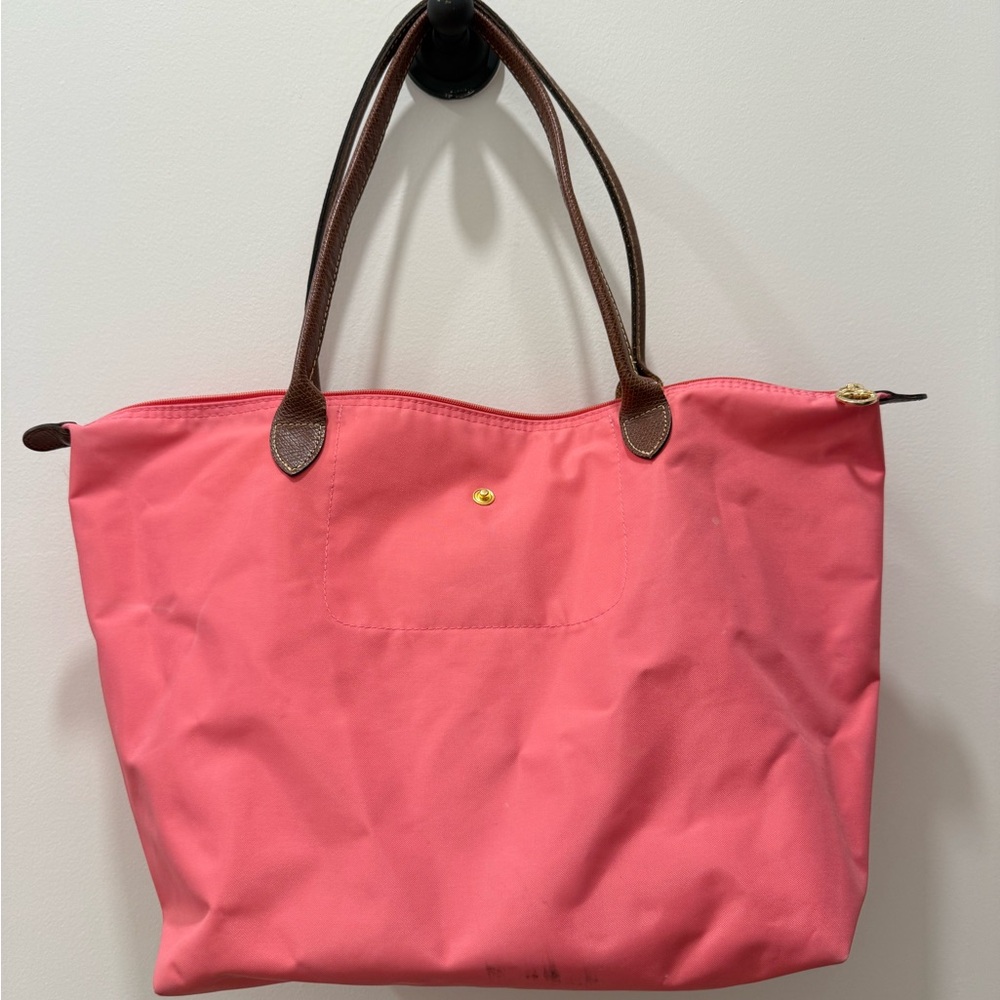 Longchamp Pink Tote Bag with Brown Handles